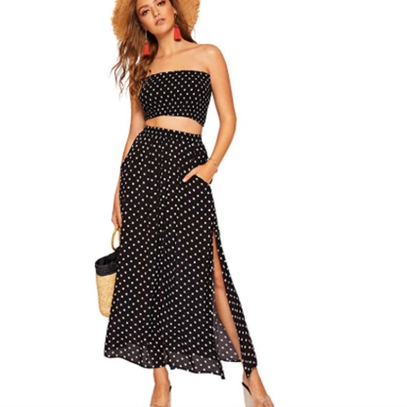 Floerns Dresses & Skirts - Two Piece Outfit Polka Dot Crop Top w/ Long Skirt